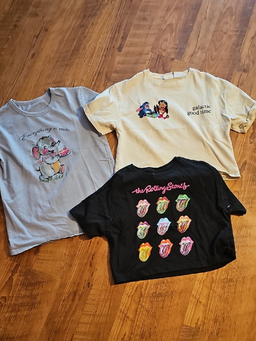 Zara Rolling Stones Black Crop Tee with Multicolor Tongue Grid